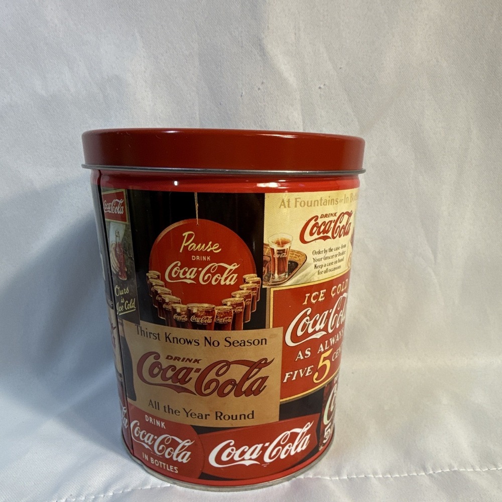 Coca-Cola Vintage Ads Collage Tin Canister w/ Lid, Red Multicolor Soda Repro - Picture 3 of 12